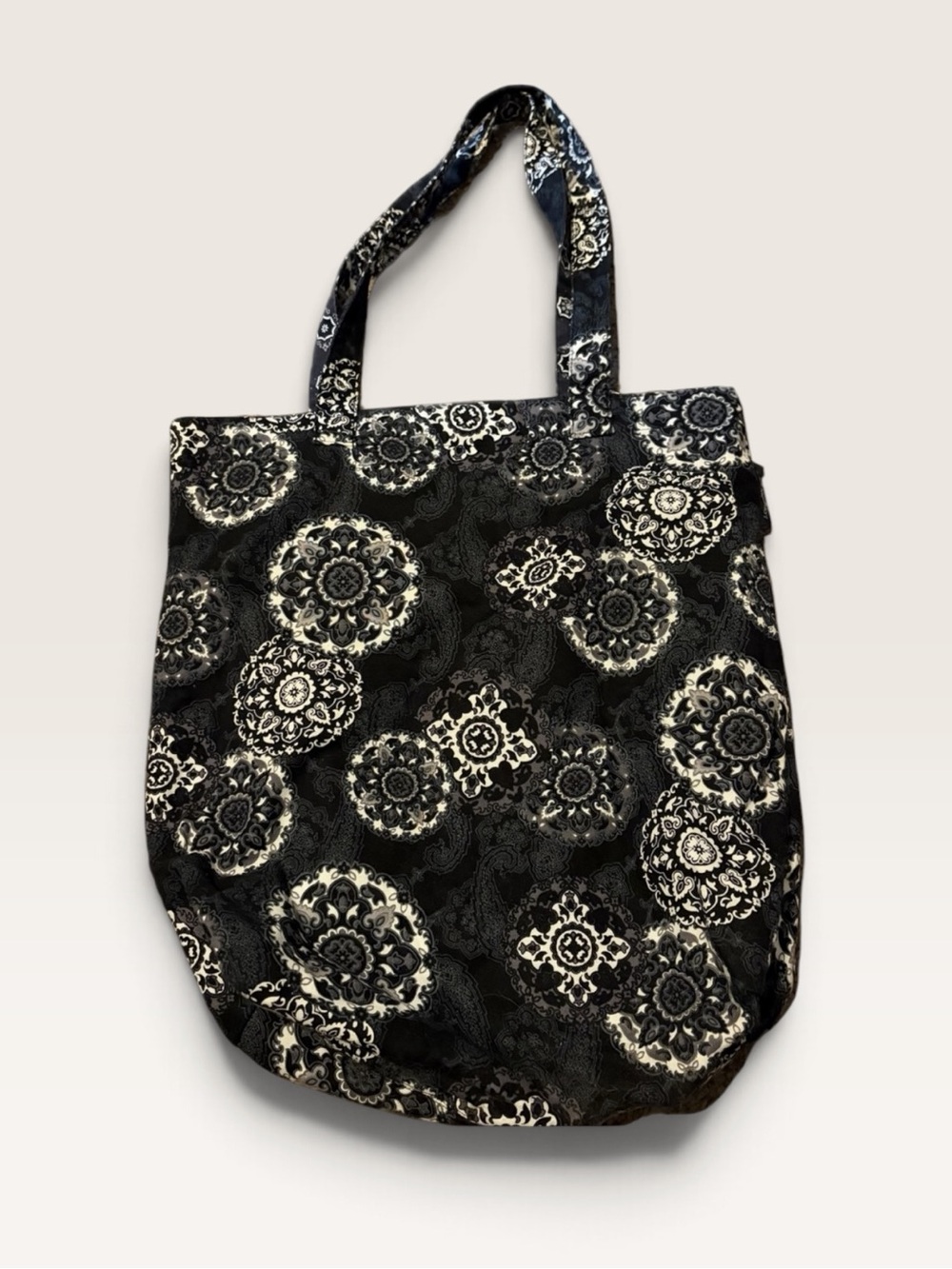 Longaberger Black White Medallion Floral Fabric Tote Bag